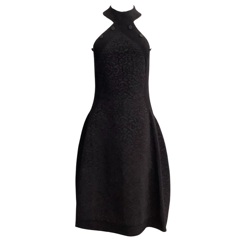 Brandon Maxwell Black Jacquard Halter Cocktail Dress